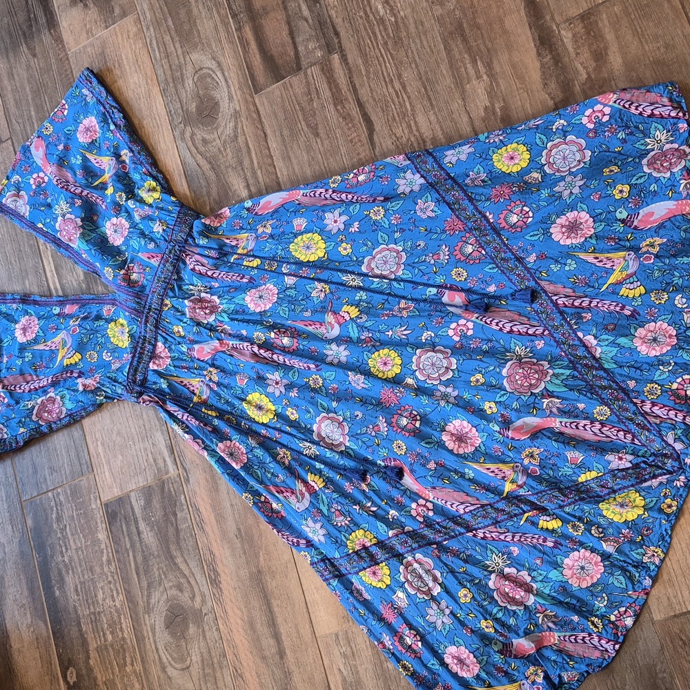 R. Vivimos Blue Floral Kimono Sleeve Bohemian Midi Dress, Small - Picture 5 of 11